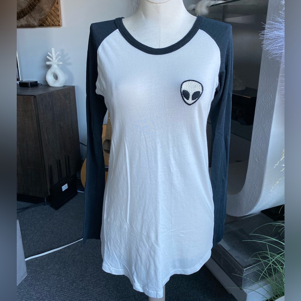 RARE Brandy Melville John Galt Alien Ringer T Shirt Baseball Jersey UFO raglan
